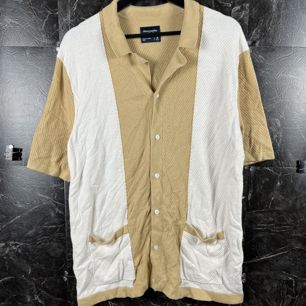 Abercrombie&Fitch Men's Tan Button Polo Shirt Medium